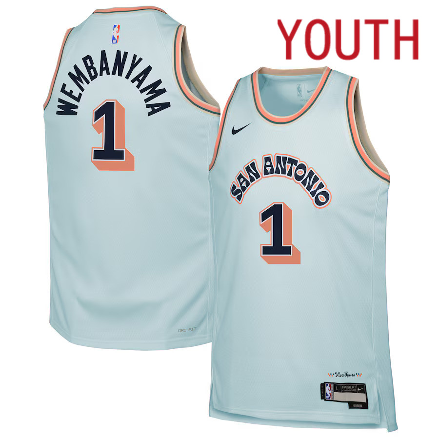 Youth San Antonio Spurs #1 Victor Wembanyama Nike Light Blue City Edition 2024-25 Swingman Player NBA Jersey